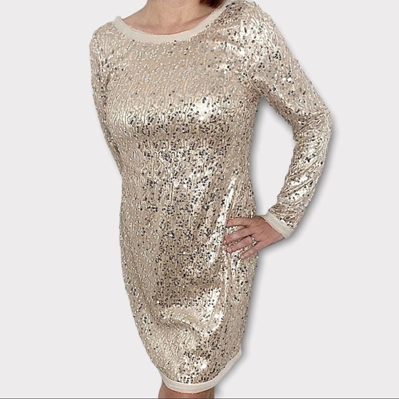 Eliza J Dresses & Skirts - Eliza J Gold Sequin Metallic Long Sleeve Cocktail Dress